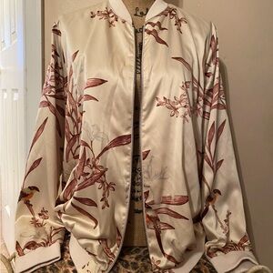 Kohl's Satin Bomber Jacket - Cream and Brown Floral